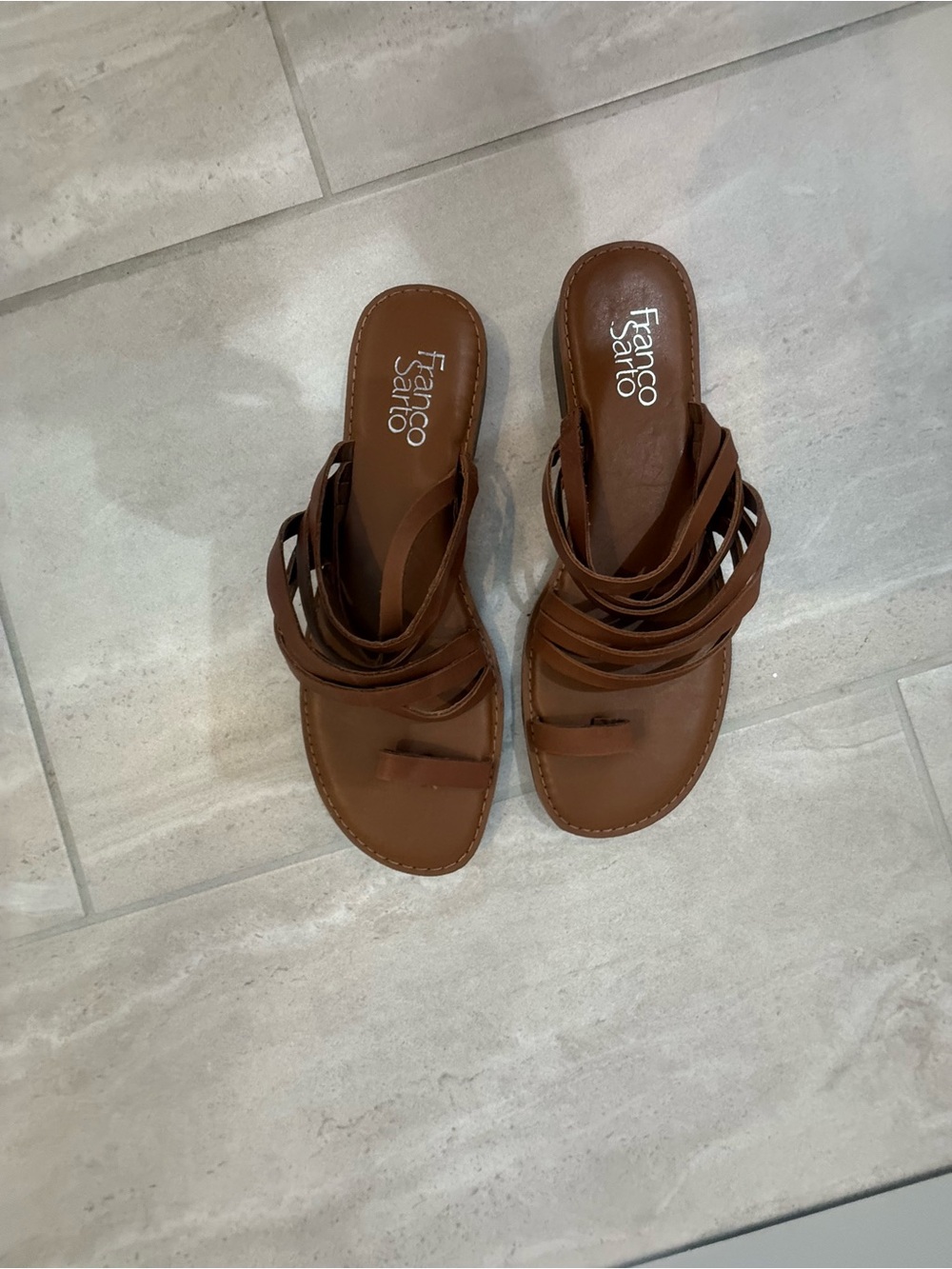 Franco Sarto Brown Multi-Strap Slide Sandals